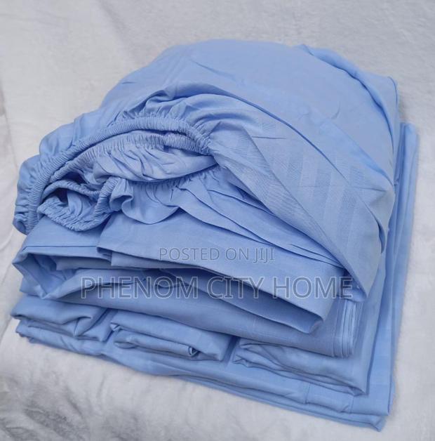 Blue Stripped Fitted Cotton Bedsheet Set
