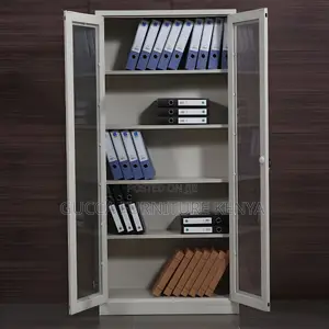 Cabinets:2-Wide Glass Door Gray Storage Office Cabinet