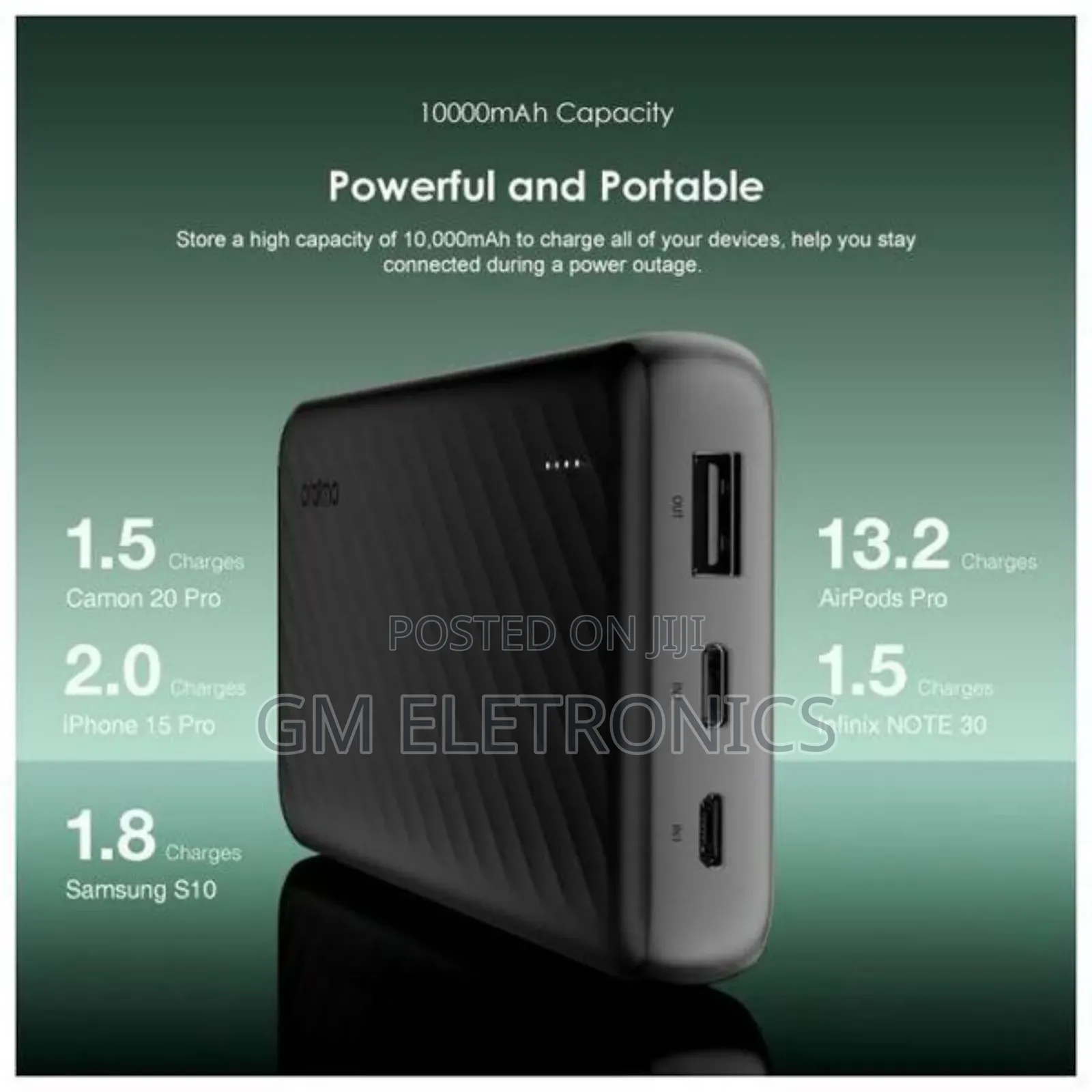 New Oraimo Slice Link 10000mah 12W Powerbank-Attached Cables