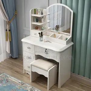 Dressers: White Classy Modern Wood Makeup Vanity Table