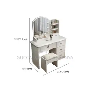 Dressers: White Classy Modern Wood Makeup Vanity Table