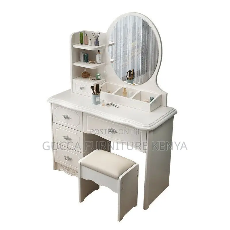 Dressers: White Classy Modern Wood Makeup Vanity Table