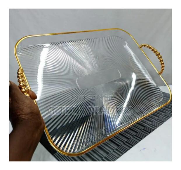 *3 PCS Serving Trays With Gold Crystals Handle