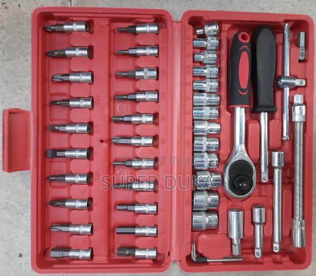 Socket Ratchet Set.46 Piece Box Adjustable Wrench.Chromium
