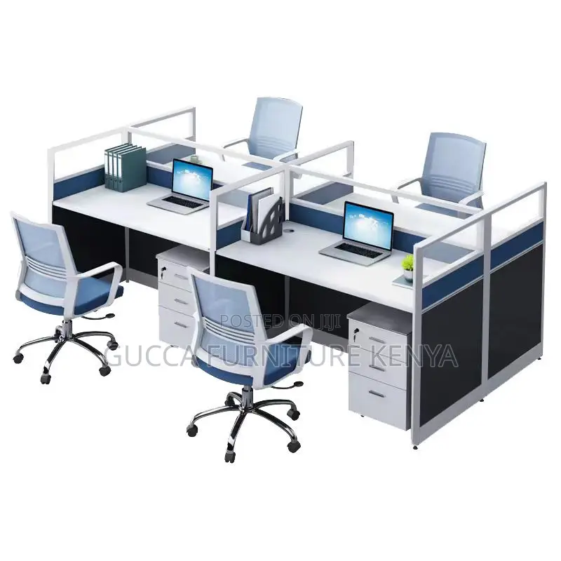Workstations:Four Seater Modern Wooden Rectangle Workstation