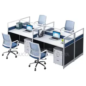 Workstations:Four Seater Modern Wooden Rectangle Workstation