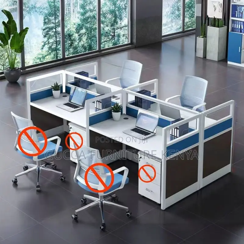 Workstations:Four Seater Modern Wooden Rectangle Workstation