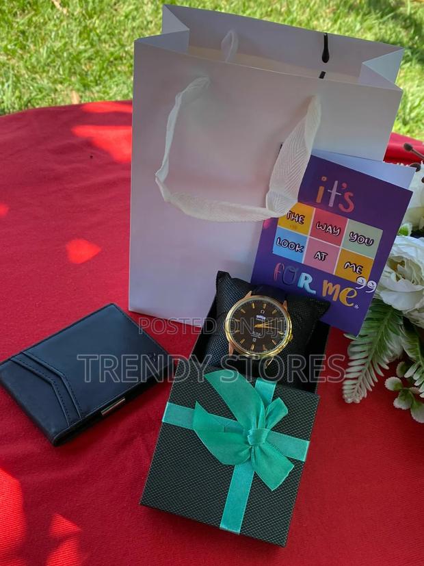 Black Men's Leather Watch Valentine's Gift Set