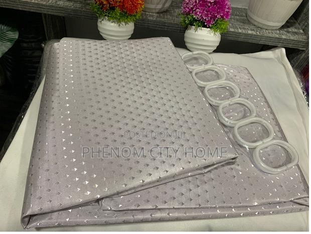 Grey Plain Polyester Shower Curtains With Dot Design