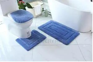 Navy Blue Flocking Toilet Mats