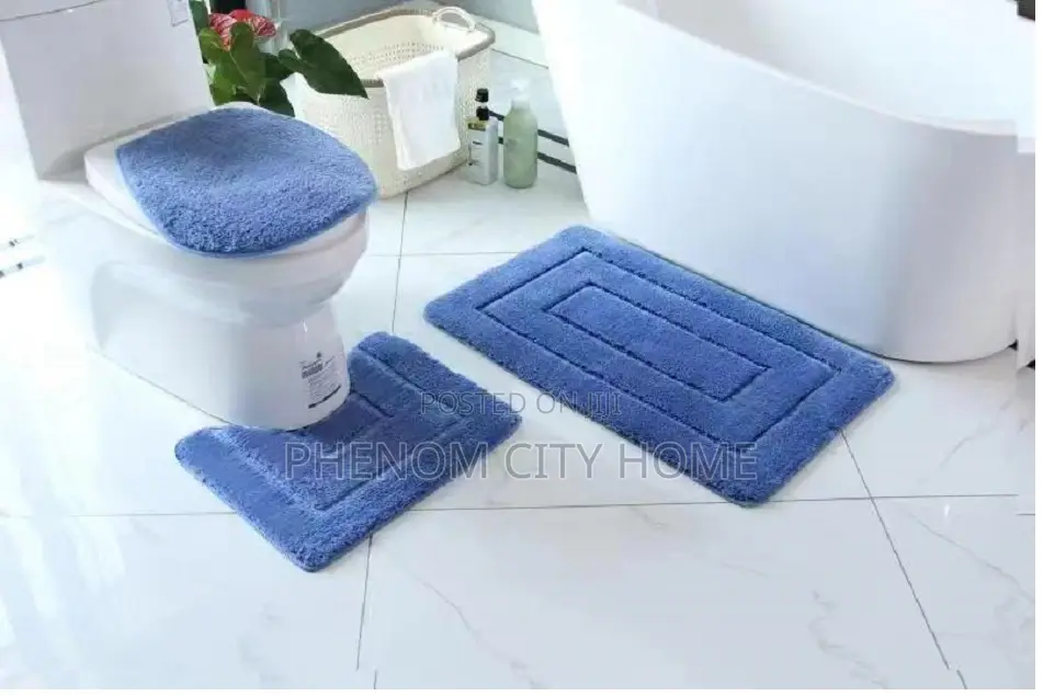 Navy Blue Flocking Toilet Mats