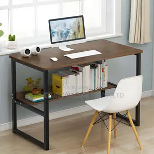 Modern Square Office Desk With Metal H-Shaped Base