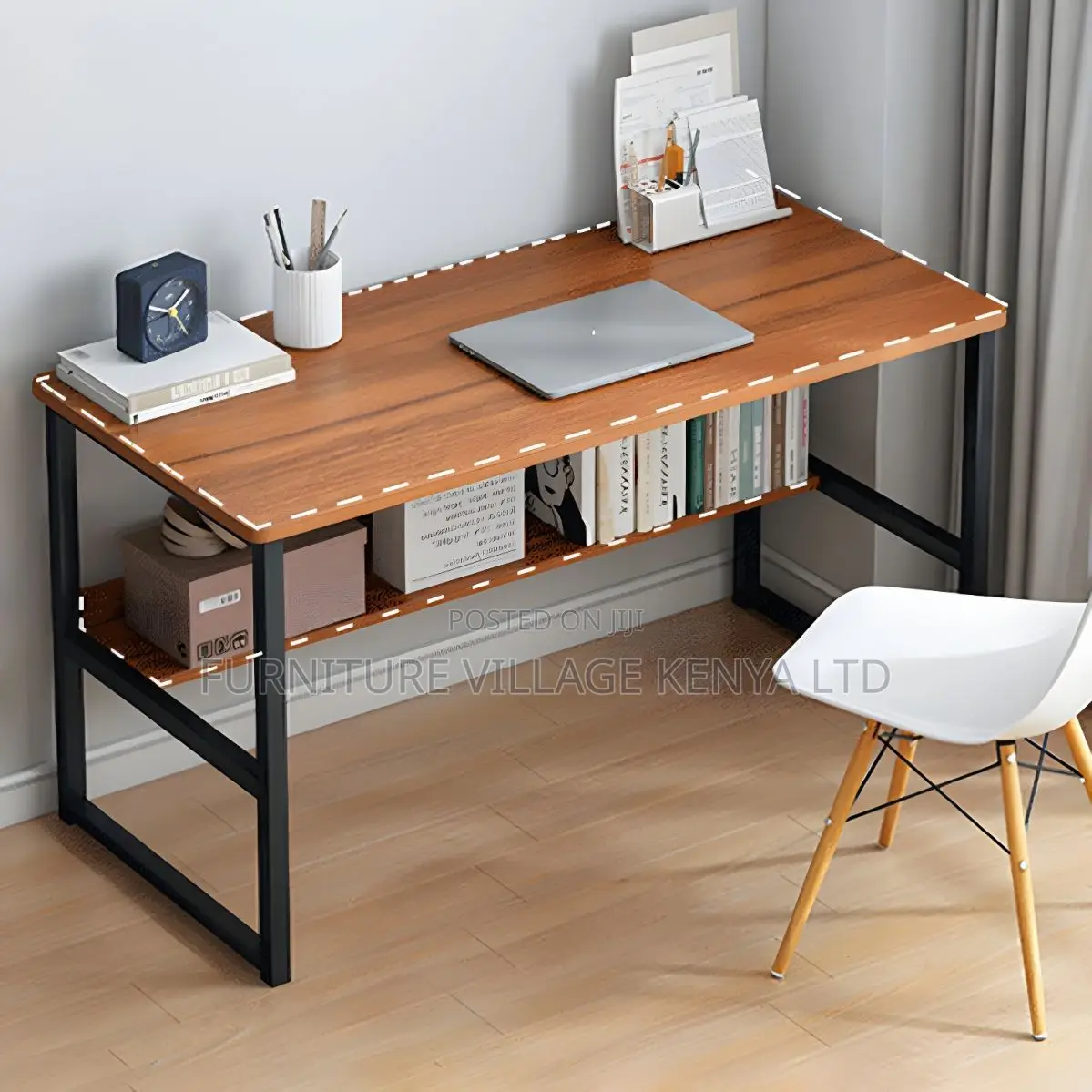 Modern Square Office Desk With Metal H-Shaped Base