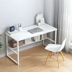 Modern Square Office Desk With Metal H-Shaped Base