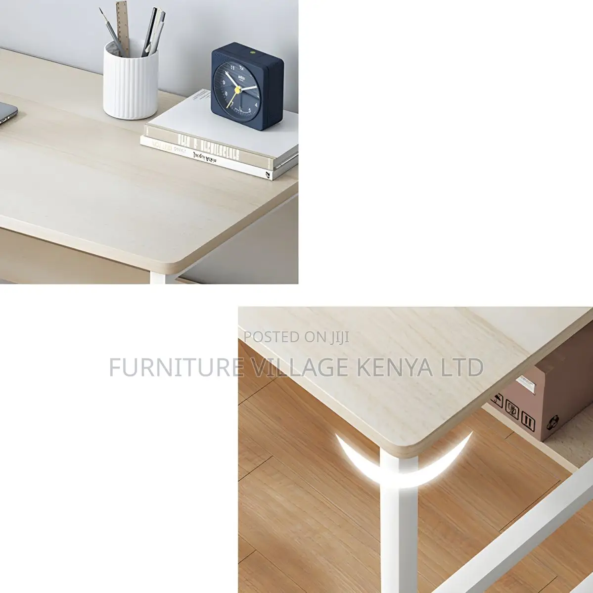 Modern Square Office Desk With Metal H-Shaped Base
