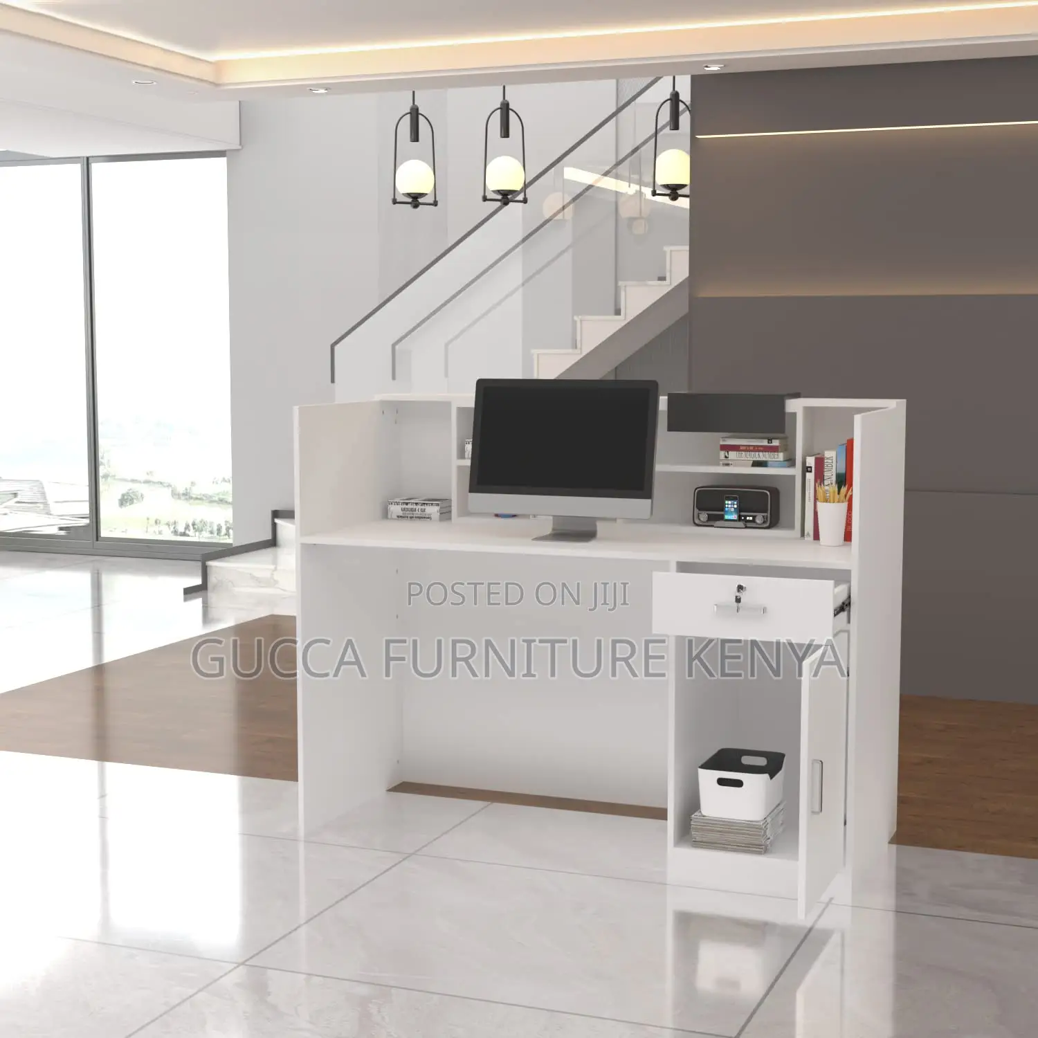 Reception Desk:140cm Modern Reception Counter Office Desk