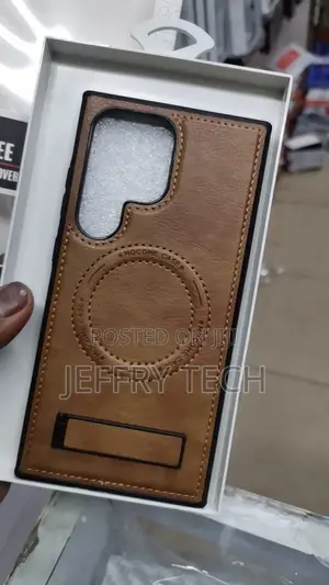 Puloka Black Leather Case for Samsung S24 Ultra