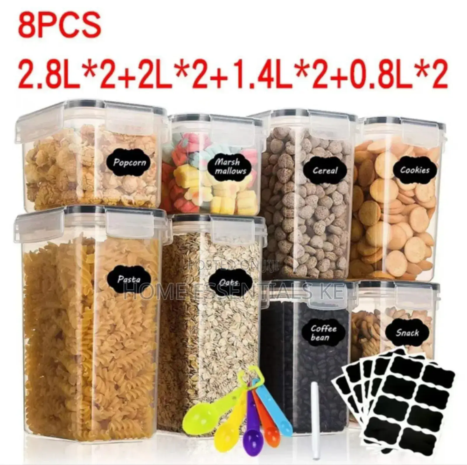 *8 PCS Food/Pantry Storage Container With Stickers/Cups/ Pen