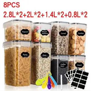 *8 PCS Food/Pantry Storage Container With Stickers/Cups/ Pen