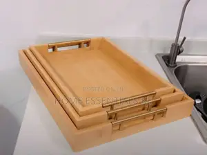 3pcs Eco-Friendly Bamboo Serving Trays With Gold Handles