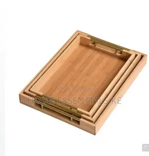 3pcs Eco-Friendly Bamboo Serving Trays With Gold Handles
