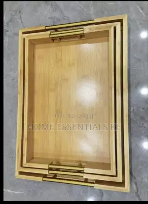 3pcs Eco-Friendly Bamboo Serving Trays With Gold Handles
