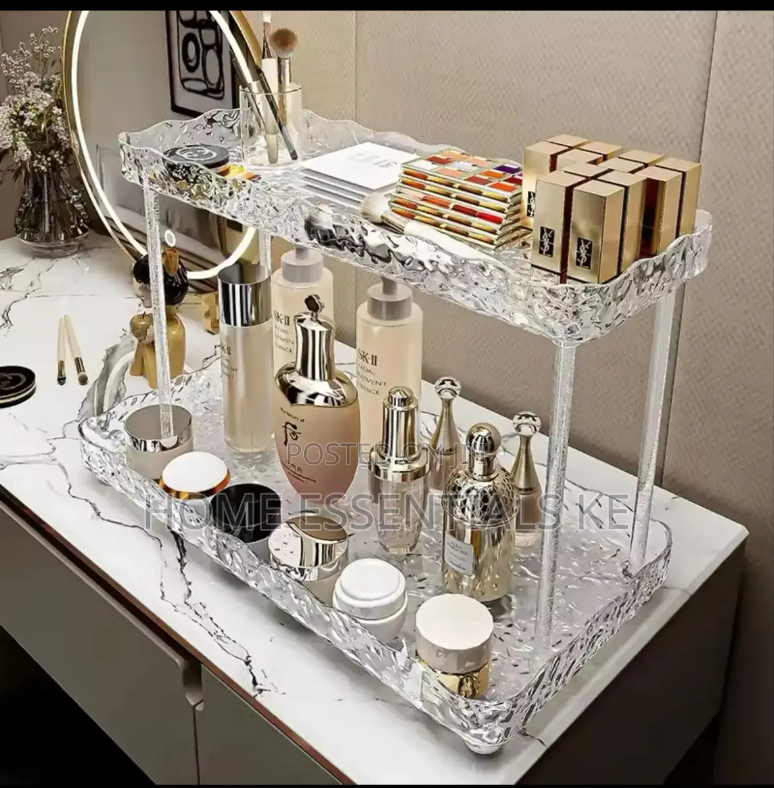 Two Tier Crystal-Like Makeup Organizer.
 -Elegant Design