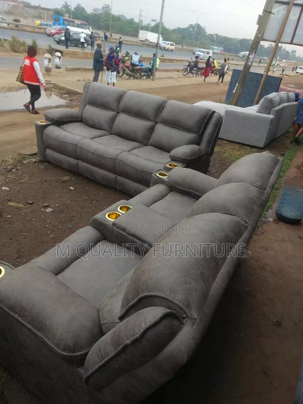 5 Seater Gray Semi Recliner Couch
