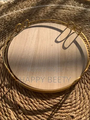 *Decorative Gold Metal and Wood Tray