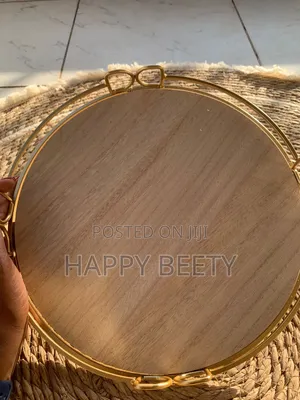 *Decorative Gold Metal and Wood Tray