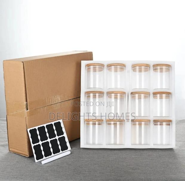 12pcs Glass Storage Jar Set With Bamboo Lids -Car - thumbnail 2