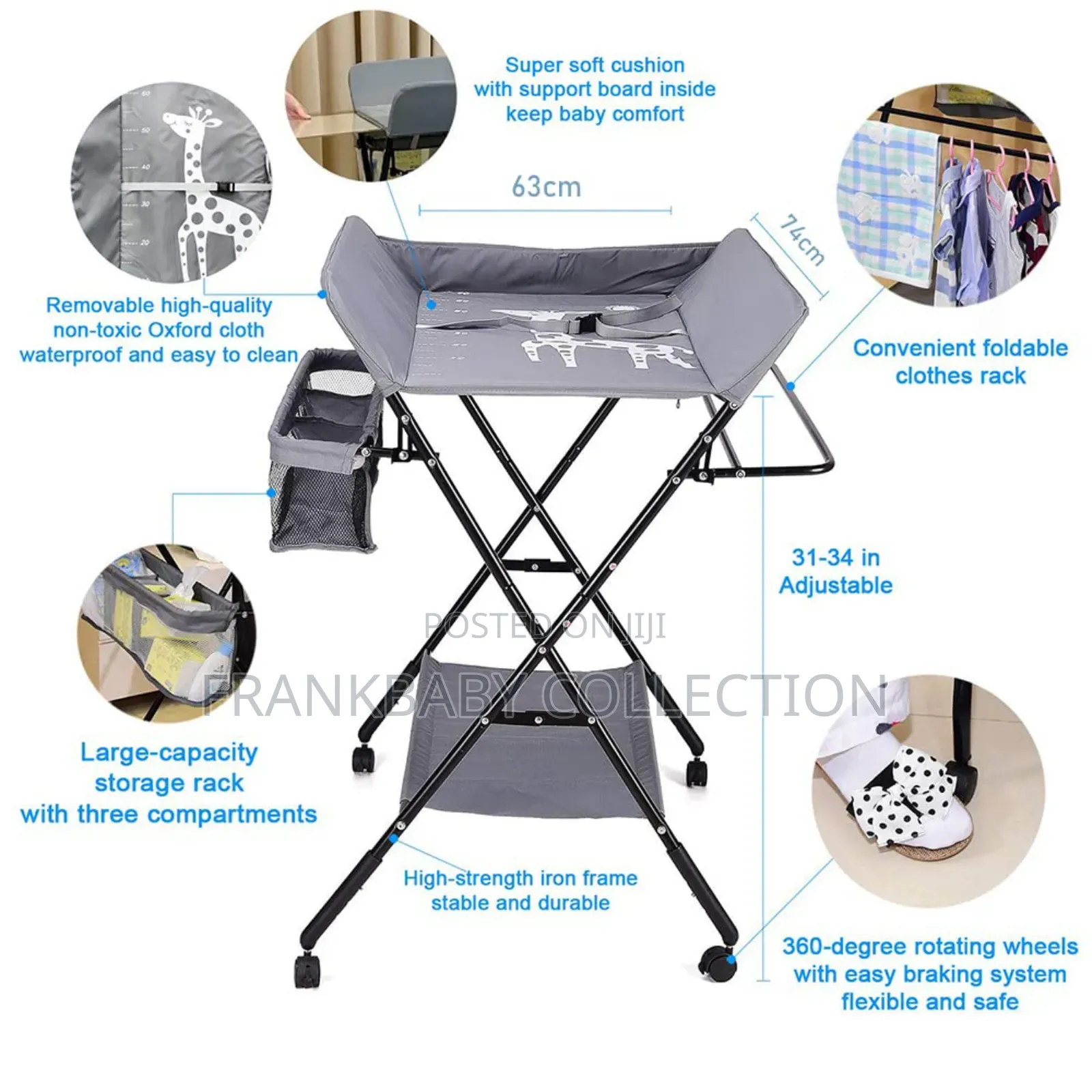 Diaper Changing Table With Wheels - Adjustable Height