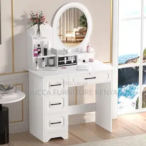 Dressers: White Modern Wooden Vanity Makeup Desk