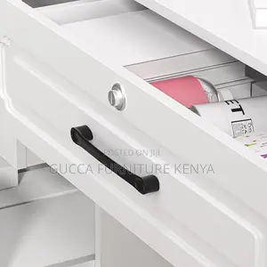 Dressers: White Modern Wooden Vanity Makeup Desk