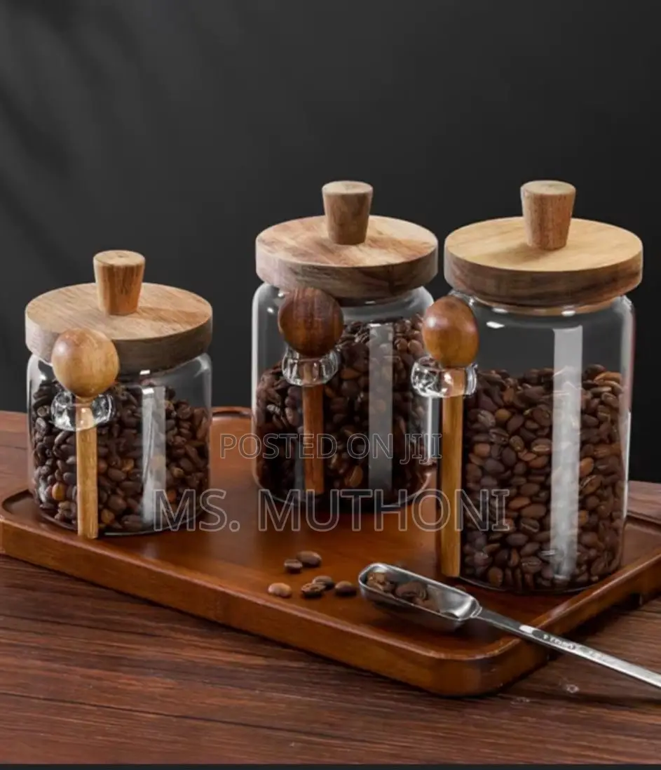 3 Clear Glass Jar With Bamboo Lid Sooons