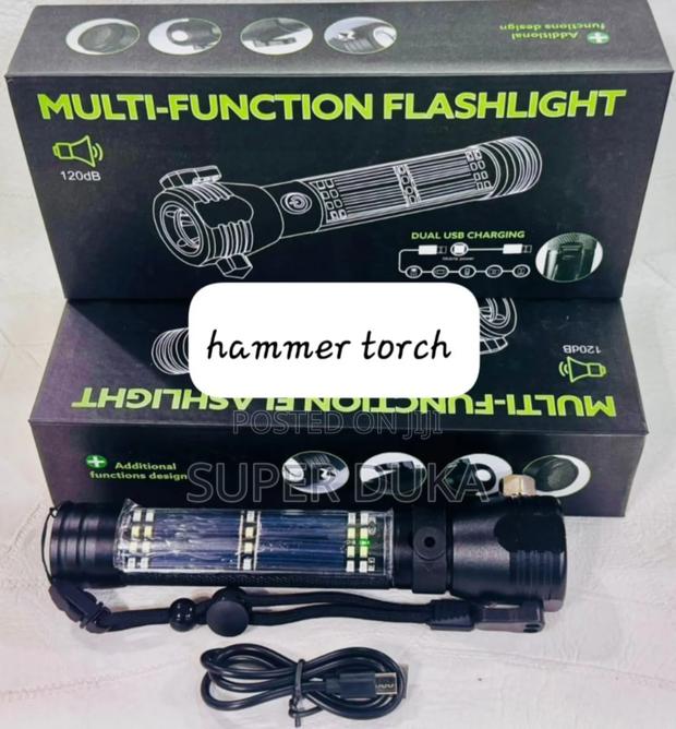 Torch.9in 1 Hammer,Power Bank,Alarm Solar Rechargeable Light