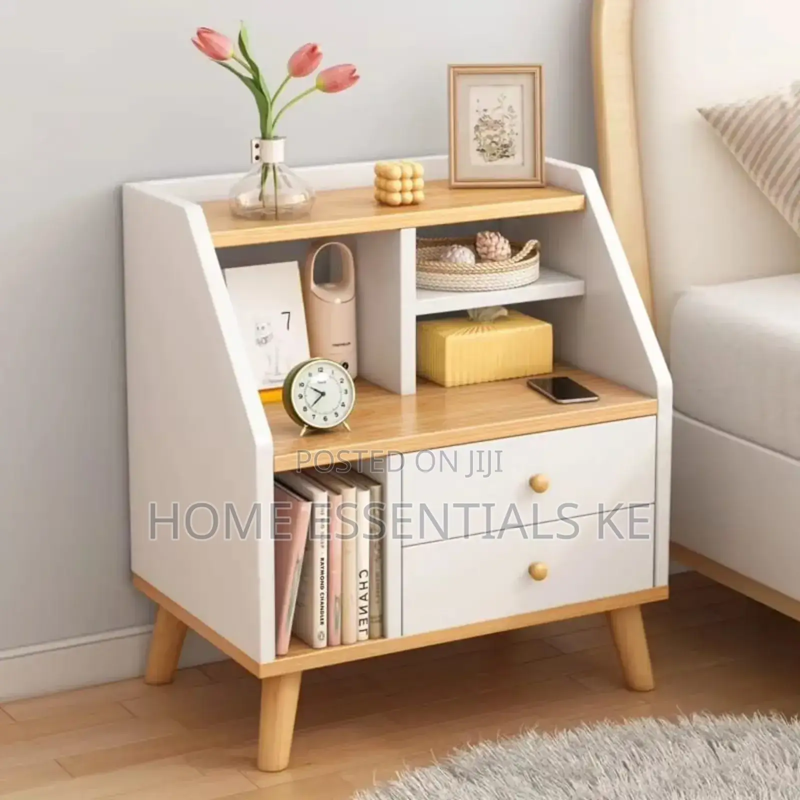 Bedside Table With Compartments and Two Drawers