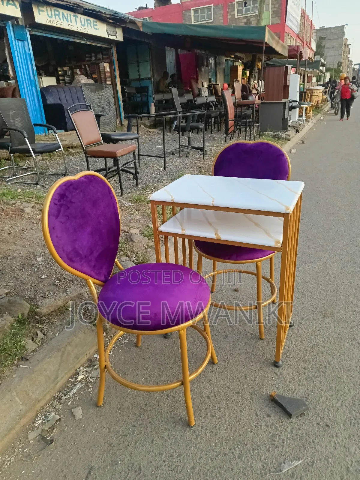 Manicure Set, With Purple Seats and Marble Tabl 