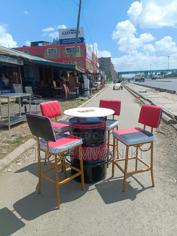 Bar Set of High Chairs and a Drum Table ,