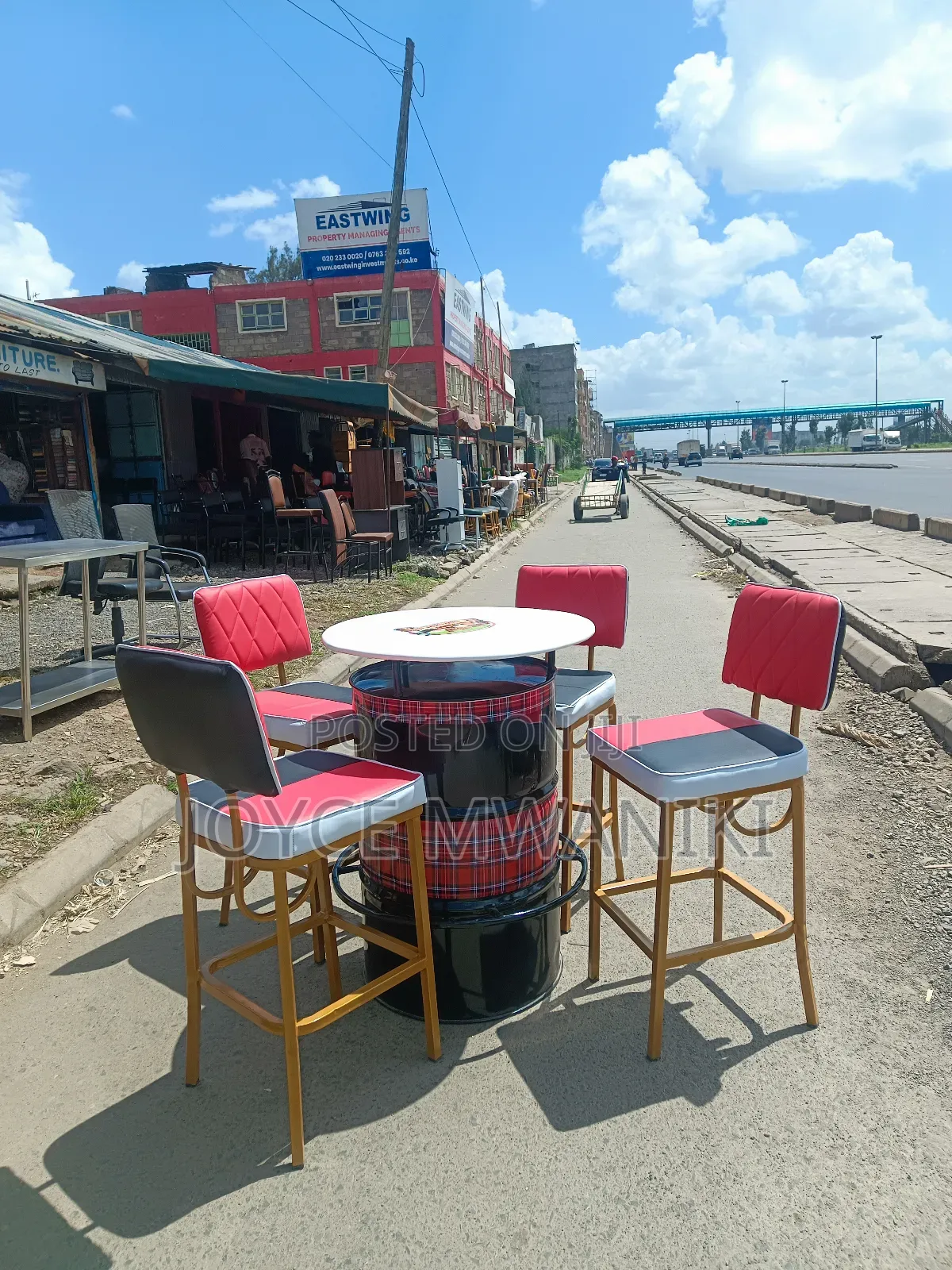 Bar Set of High Chairs and a Drum Table ,