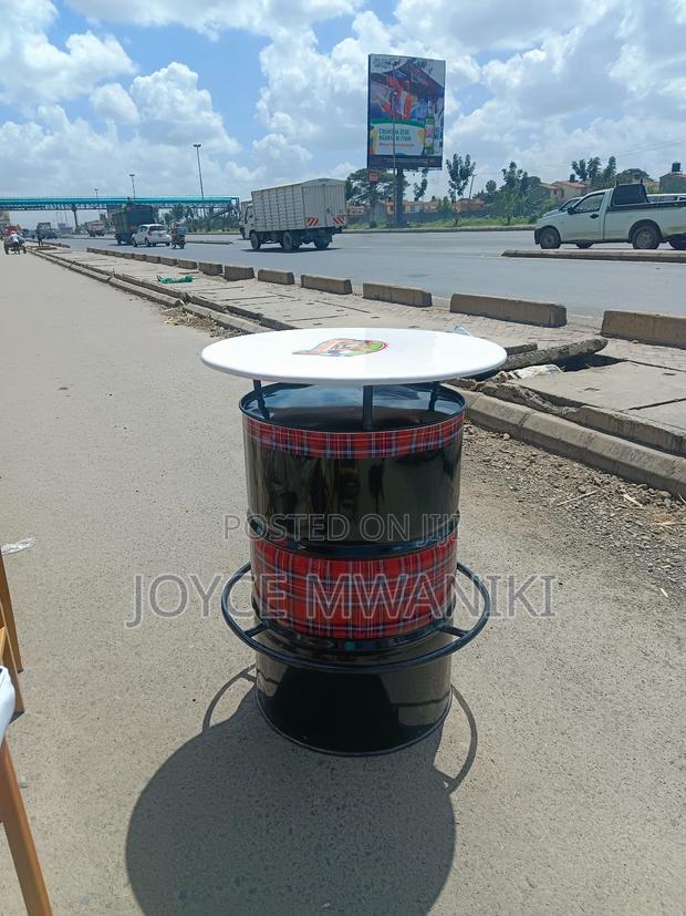 Bar Drum Table With Wall Paper Decor  - main view