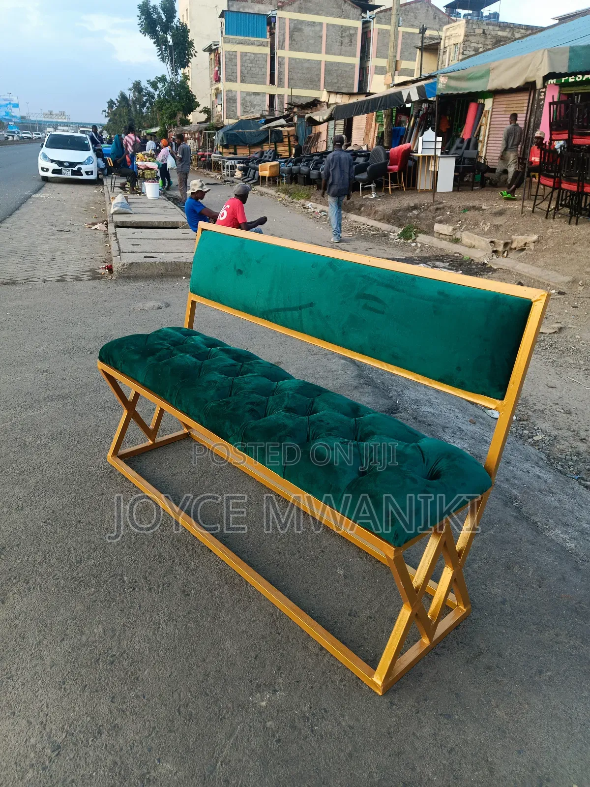 Salon Waiting Chair,Green and Gold 