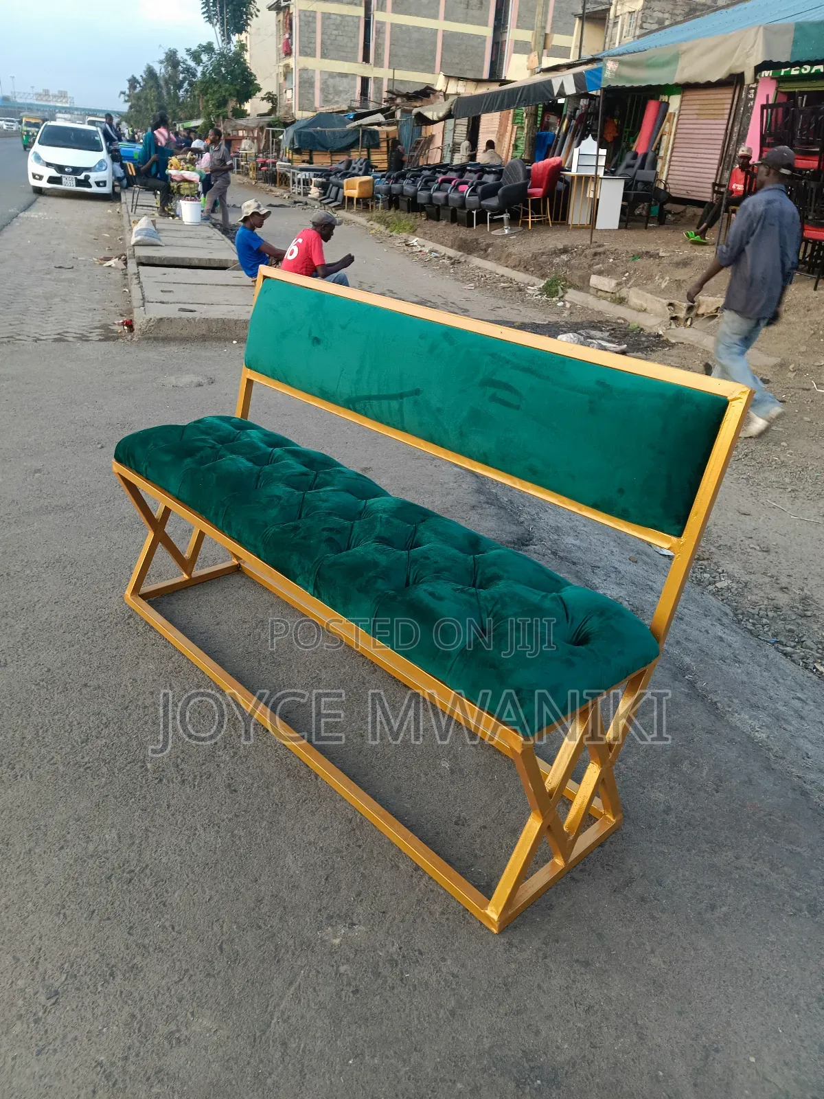 Salon Waiting Chair,Green and Gold 