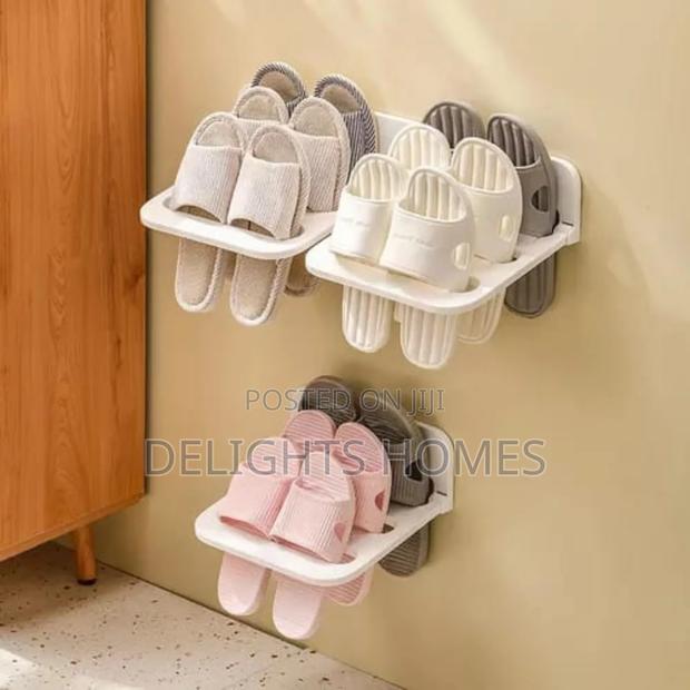 2in1 Adhesive Wall Mounted Folding Slippers Storage Rack-Pam