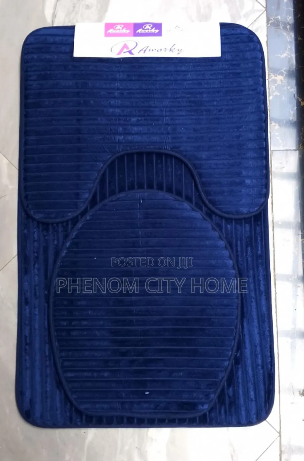 Navy Blue and Black Warm Toilet Rugs