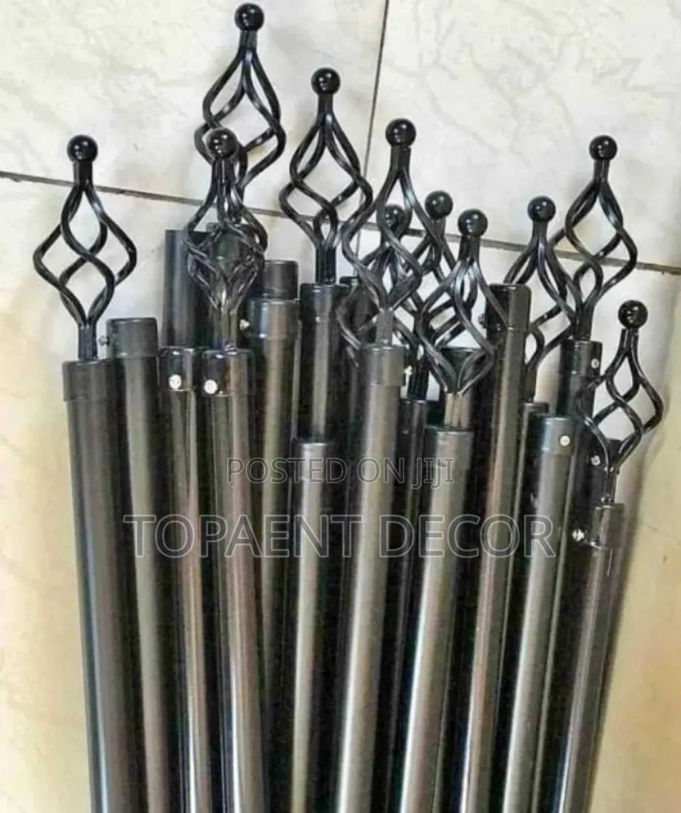 Black 2m Double Adjustable Window and Door Curtain Rod
