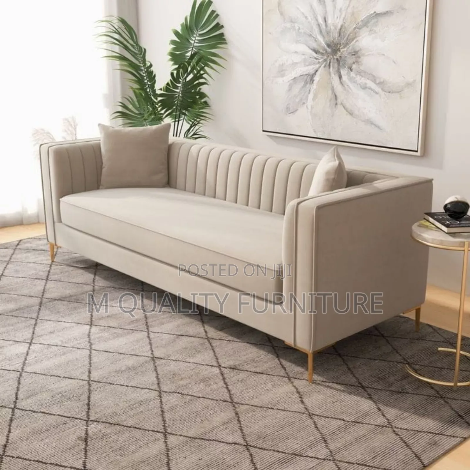 Elegant 3 Seater Sofa With Throw Pillows Provided