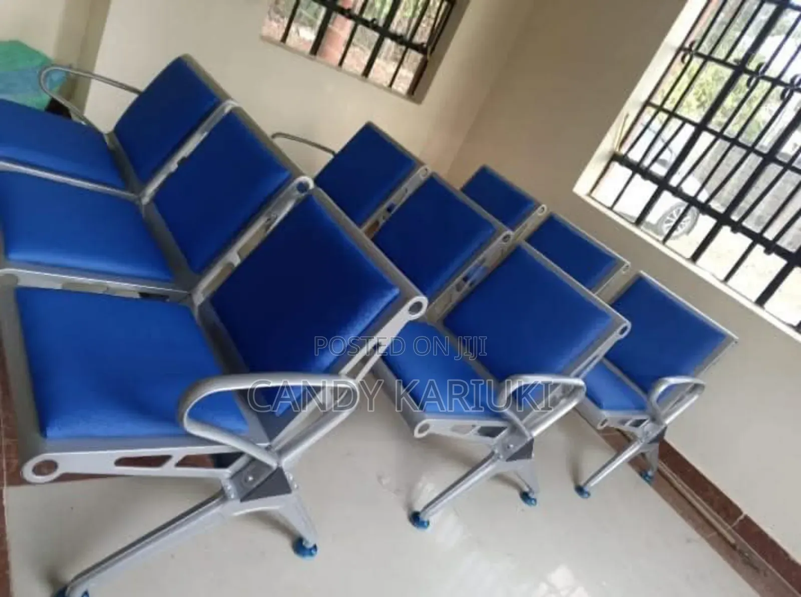 Blue Hospital Lounge Area Linked Padded Bench