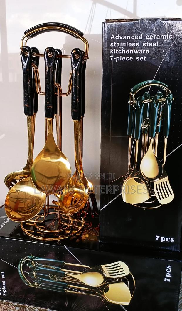 7pcs Black Ceramic Stainless Steel Gold Kitchenware