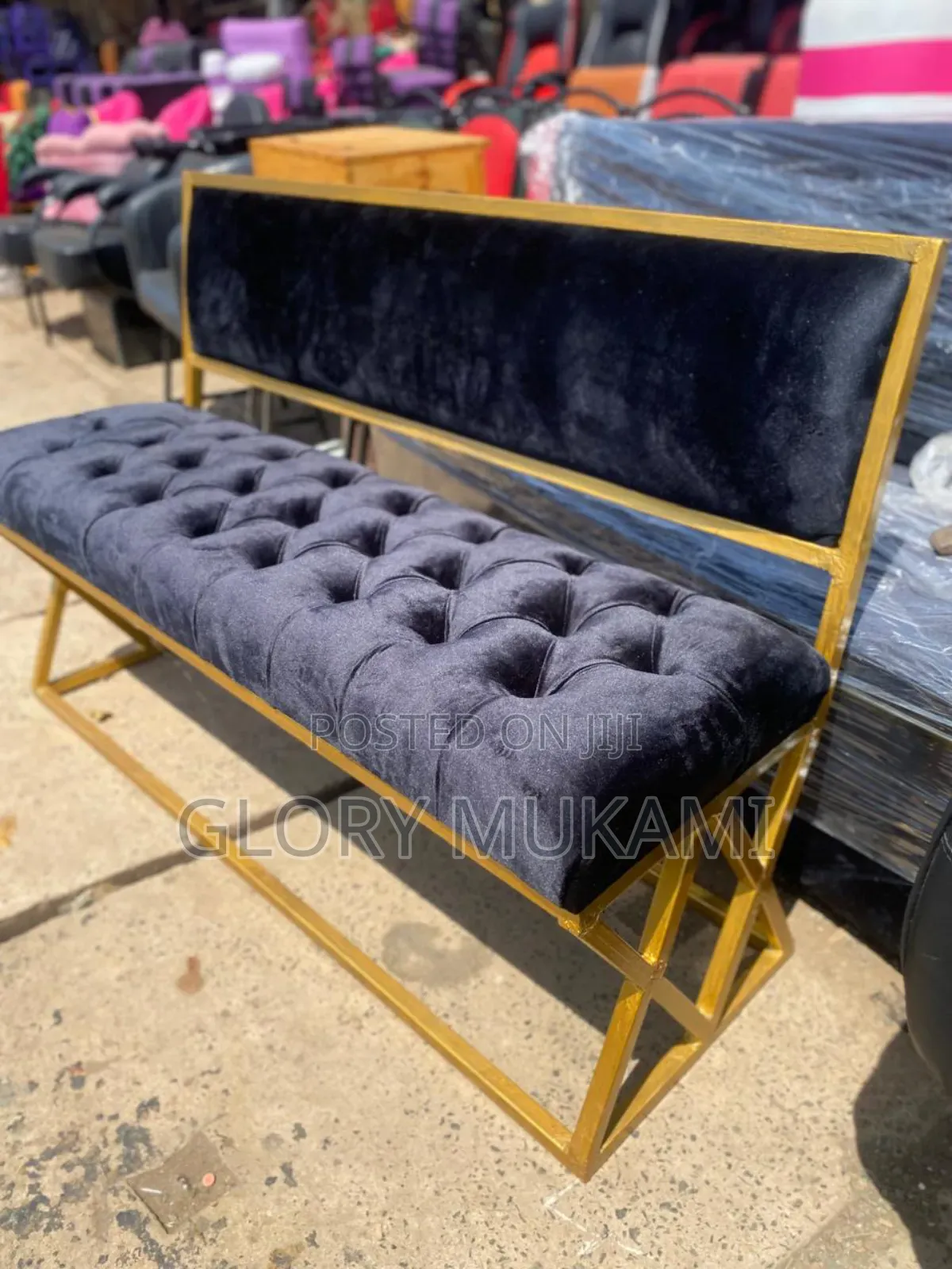 Black Goldish Coated Smart Waiting Bench